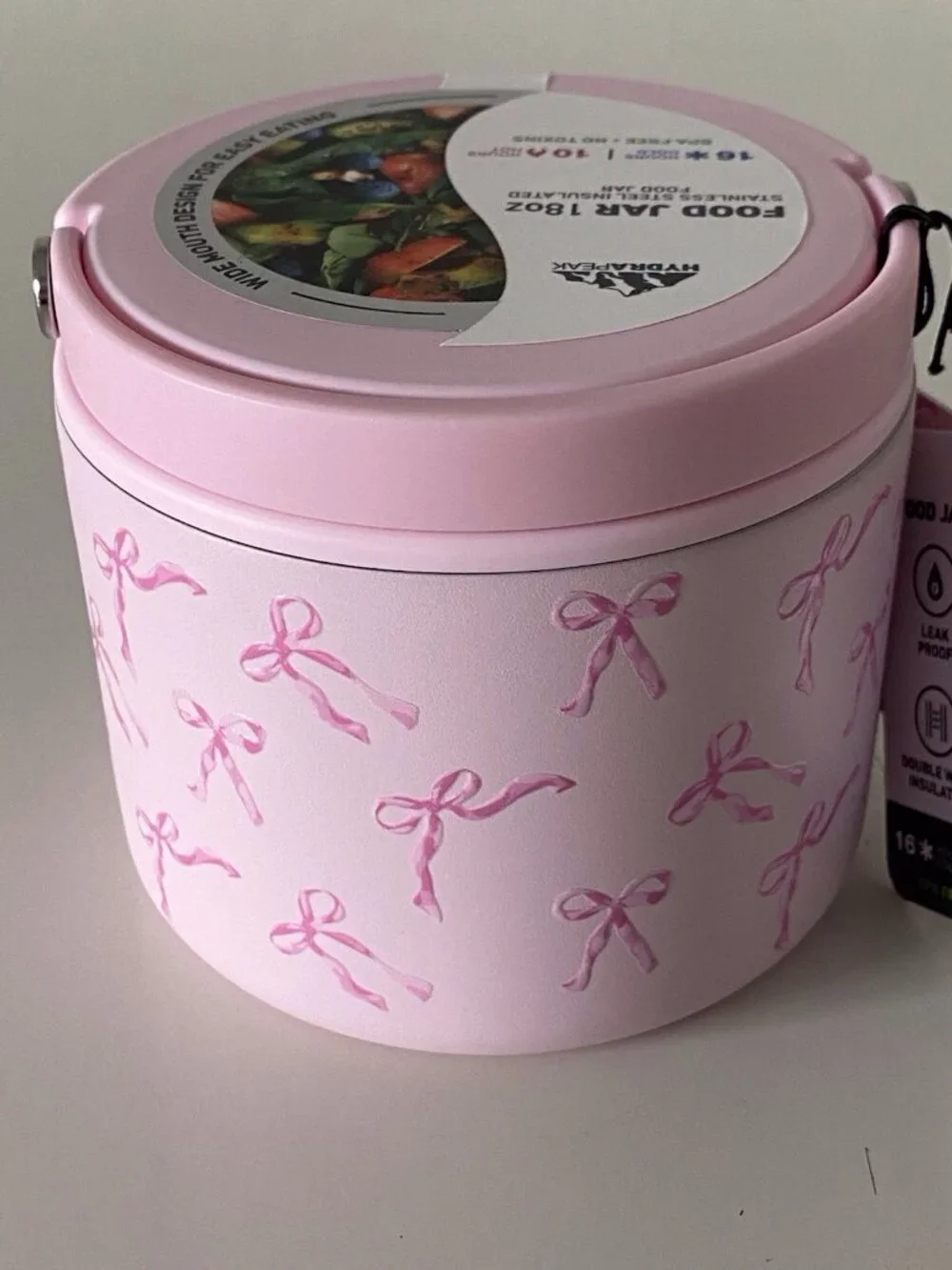 Hydrapeak Insulated Food Jar 18 Oz Pink Bows Coquette Stainless Steel BPA Free